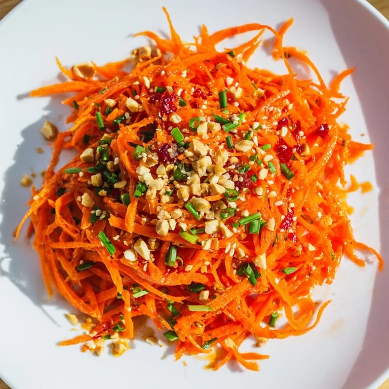 Freshly made Spicy Carrot Salad, perfect served as a side dish or light vegan starter option.