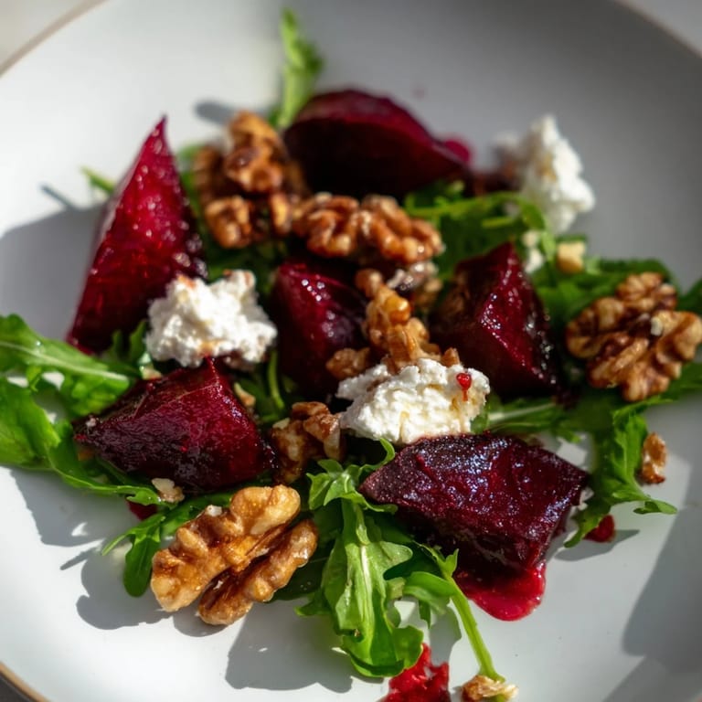Freshly made Roasted Beet Walnut Salad features roasted beets, crunchy walnuts, and creamy cheese.