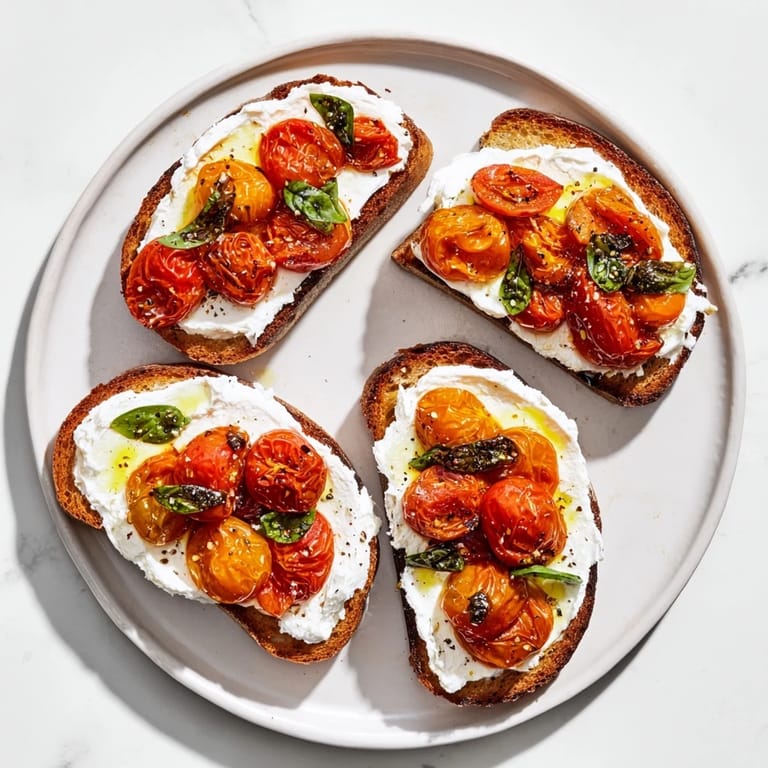 This Mediterranean Tomato Ricotta Toast is a colorful, easy breakfast or brunch recipe, drizzled with olive oil.  