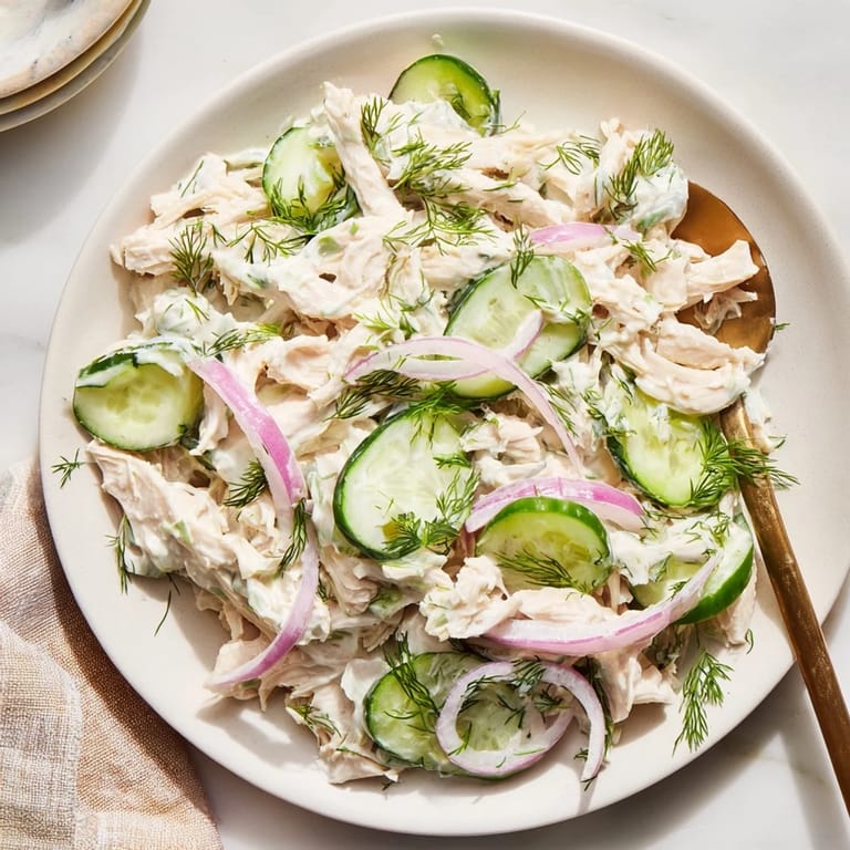 Creamy Cucumber Chicken Salad features juicy diced chicken, crunchy cucumbers, and creamy Greek yogurt dressing with herbs.