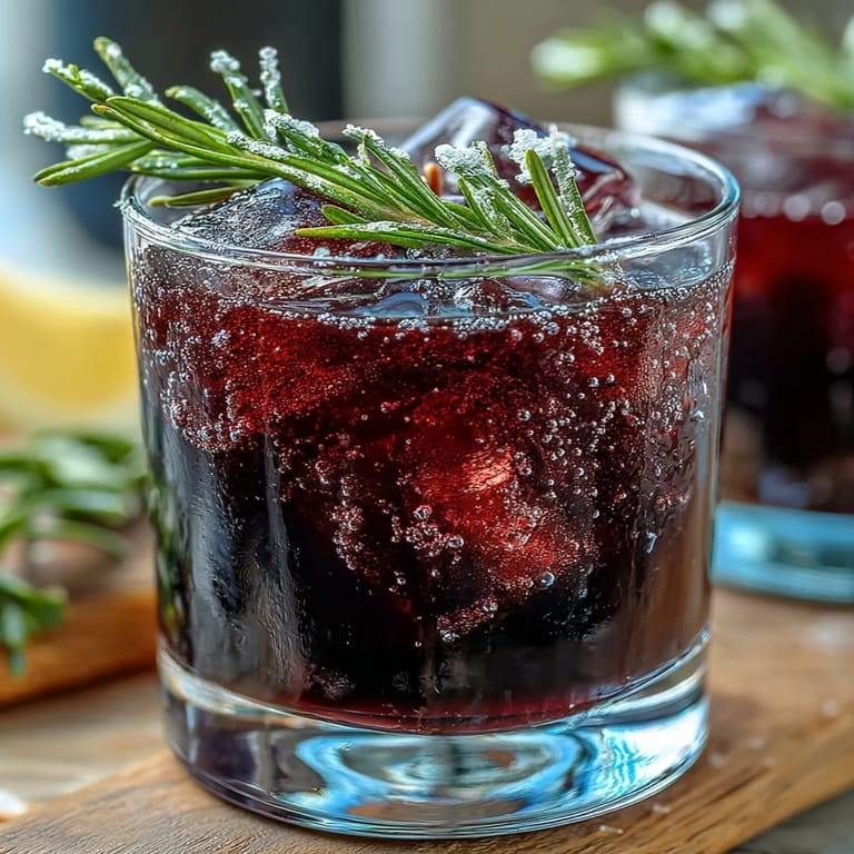 Serving the Black Currant Rosemary Cocktail paired with a cheese board, highlighting its rich color and aromatic rosemary garnish.