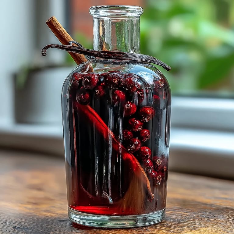 A crystal rocks glass filled with Black Currant Rum Liqueur over clear ice cubes, garnished with a lemon twist for a bright, aromatic finish.
