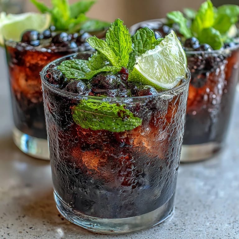 Refreshing Black Currant Mojito in a highball glass, featuring muddled mint and vibrant black currant jam.