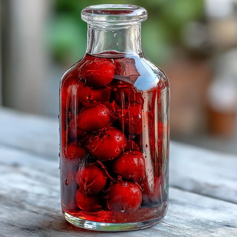 A sealed glass jar filled with Blackcurrant Vodka Liqueur ingredients, showing vodka-soaked berries and sugar crystals.