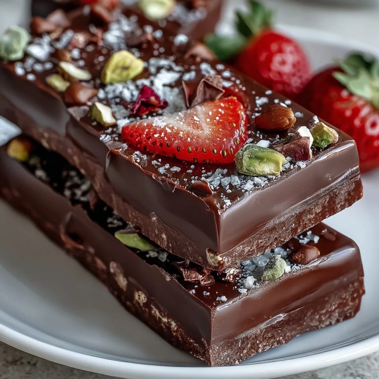 Crushed pistachios and edible rose petals adorn this viral Dubai chocolate strawberry bark, blending rich dark and white chocolate.