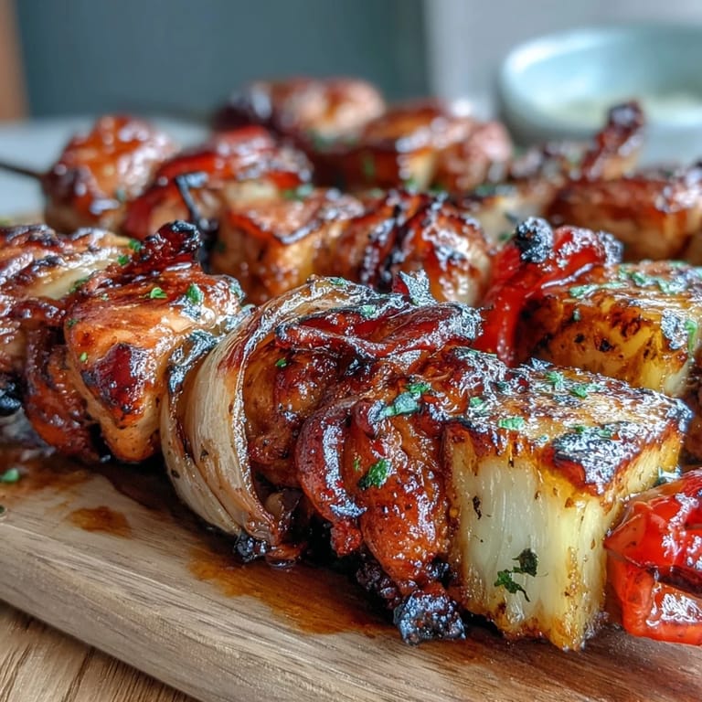 Easy Grilled Pineapple Chicken Skewers with smoky paprika marinade, served with fresh cilantro and zesty lime wedges.