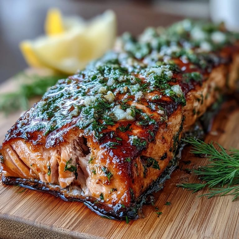 Tender salmon fillets marinated in garlic and dill, grilled on cedar planks for a fragrant, summer-ready main dish.
