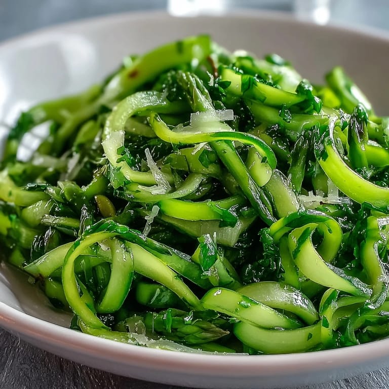 Delicate asparagus ribbons tossed in a tangy lemon dressing and finished with nutty Parmesan for a fresh, Mediterranean-inspired side dish.
