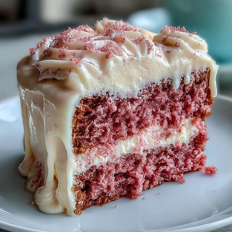 Elegant Rosé Velvet Cake, frosted luxuriously, ready for celebration.