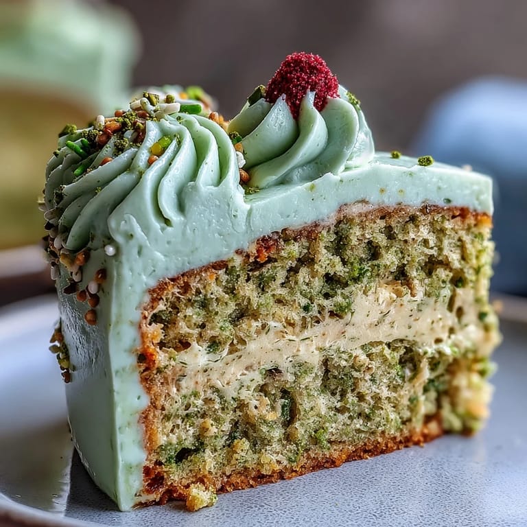 A smashable mini matcha birthday cake, artfully decorated with delicate green hues and white frosting.