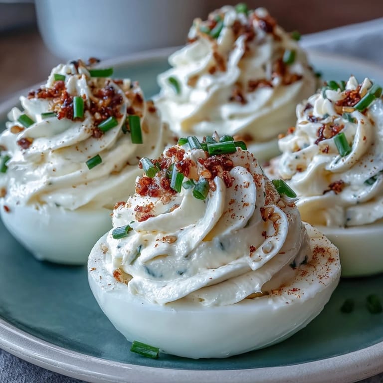 Appetizing Everything Bagel Deviled Eggs with a creamy, zesty yolk filling.