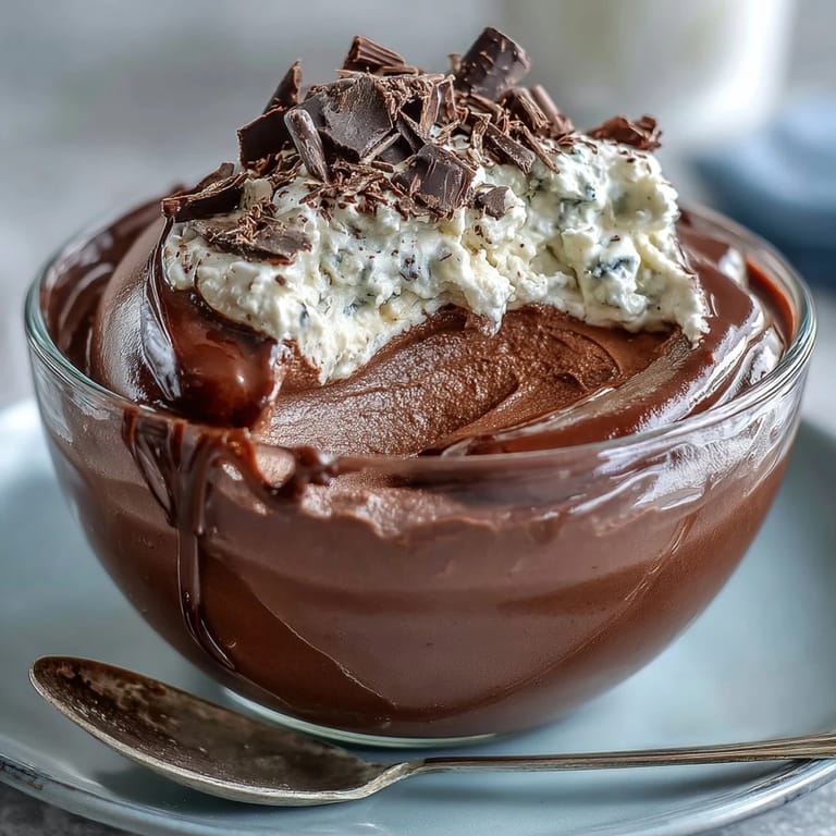 Decadent yet healthy cottage cheese chocolate mousse, perfect chilled with chocolate shavings.