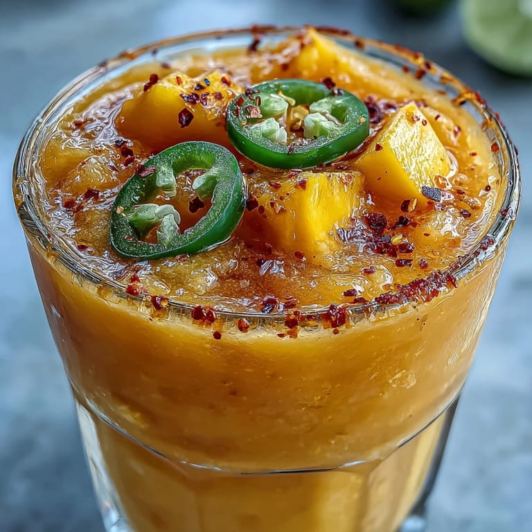 Refreshing Froy Spicy Mango Margarita Slushie, ideal for a hot summer day.