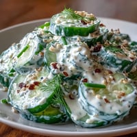 Crisp TikTok cucumber salad with crunchy everything bagel dressing.