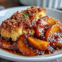 Juicy Peach Cobbler with Biscuit Topping bubbling golden brown from the oven.